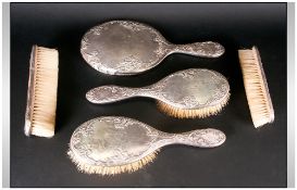 Edwardian Ladies Decorative Silver Backed 5 Piece Dressing Table Set, Hallmark Birmingham 1904. Hand