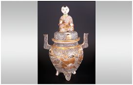 Extremely Fine Quality Japanese Satsuma Type Koro & Lid, finely decorated with coloured enamels