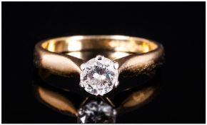 18ct Gold Single Stone Diamond Ring Set With A Central Round Modern Brilliant Cut Diamond, Claw Set,