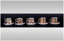 Royal Crown Derby Set of 5 Coffee Cups and Saucers. Pattern No.2451, Date 1975.