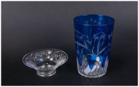 Baccarat - France Etched Blue Tumbler with Label. 3.