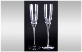 Stuart Crystal Pair of Millennium Air twist Toasting Champagne Flutes. Made Only In The Year 2000.