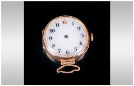 9ct Gold Cased Watch Head Circa 1920's white porcelain dial. A/F Condition.