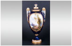 Royal Worcester Handpainted Twin Handle Lidded Vase,