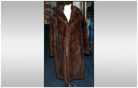 Ladies Three Quarter Length Dark Brown Mink Fur Coat, Fully lined. Collar With Revers, Slit pockets,