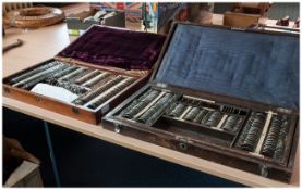 Two Cabinet/Boxed Containing Hundreds Of Opticians Optical Lenses in steel framed and pinchbecks.