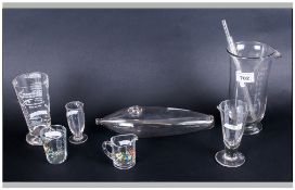 Six Antique Glass Measuring Glasses And Feeder, Glass Thermometer etc.