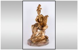 Antique French Gilt Bronze Figure Of Europa Helemeted Holding A Classical Greek Sheild Seated On A