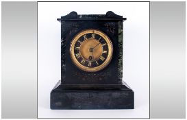 French Late 19th Century Black Marble Mantel Clock, 8 Day Movement.