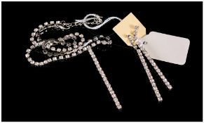 White Crystal Y Necklace and Earrings Set,