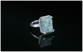 Natural Opaque Emerald Solitaire Ring, 6cts of the octagon cut natural emerald,