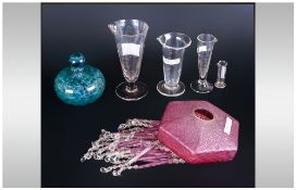 Four Glass Chemists Glass Measures Coloured glass scent bottle with stopper,