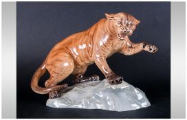 Beswick Wild Animal Figure 'Puma On Rock' Model Number 1702. Designer A.Gredington. 8.5" in height.