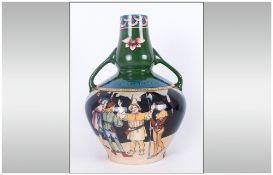 Wileman & Co Intarsio - Foley Twin Handle Vase of Bulbous form. c.1900.