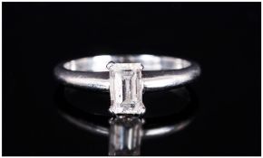 Platinum Single Stone Diamond Ring Set With An Emerald Cut Diamond, 4 Claw Setting Accompanied