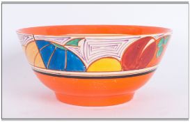 Clarice Cliff Handpainted Footed Bowl 'Melon' 'Orange' Pattern Circa 1930. Handpainted on glaze, 3.