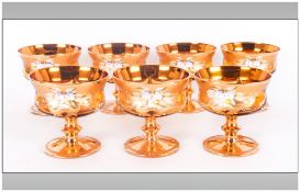 Murano - 1970's Venetian Set of Seven Sundae Dishes In Gold and Applied Floral Decoration to Bowls.