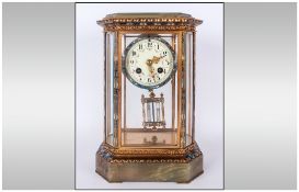 French 19th Century Samuel Marti Champleve Green Onyx Ormolu and Enamelled Four Glass Table Clock.