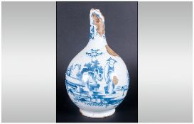 Rare English Delftware Early 17th Century Bottle Shaped Vase, finely decorated in underglazed blue