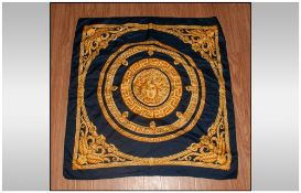 Versace Silk Scarf In Blue And Gold