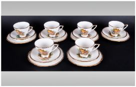 English Bone China By Pat O'Kane 18 Piece Tea Service decorated images of Somerset Cottage with