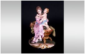 Capodimonte Fine and Signed Early Figure ' Mother and Young Child ' Signed to Base. 6.5 Inches High.