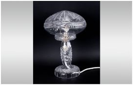 Early to Mid 20th Century cut glass mushroom lamp.