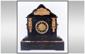 Large And Impressive French Black Marble/Slate Mantle Clock,