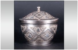 Oriental - Attractive Early 20th Century Silver Lidded Trinket Jar. The Cover and Body with Embossed