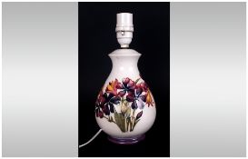 Moorcroft Lamp Base ' Spring Flowers ' Design on White Ground. c.1950's. 10.5 Inches High.