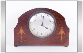 French Early 20th Century Shaped Oak Cased Mantel Clock, 8 Day Movement.