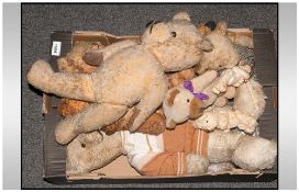 12 Various Vintage Teddy Bears from large to small well loved & worn. Various makes & sizes.