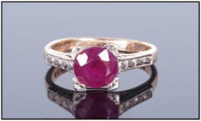 Ladies 9ct Gold Single Stone DIamond Ring Fully hallmarked. Ruby est. 1ct.