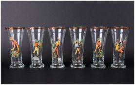 A 1960's Retro Glass Set Of Six Fruit/Lemonade Drinking Glasses,