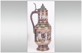 Extremely Fine Quality German Antique Porcelain Lidded Jug With A Pewter Metal Top.