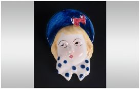 Art Deco Hand Painted Small Wall Face Mask Date 193. 4" in height. Excellent condition.