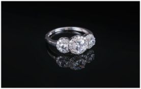 Swarovski Zirconia Trilogy Ring, comprising three round cut clear white stones,