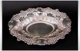 Edwardian - Large and Impressive Silver - Shaped Bon Bon Dish with Pierced and Openwork Trellis