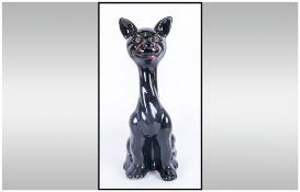 Vintage Black Glazed Standing Cat 12'' in height. Probably Italian. Unmarked 1940/50's