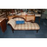 Victorian Style Chaise Lounge with shaped back and stained Beech Frame with an over stuffed rolling