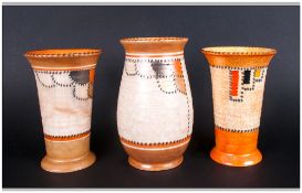 Crown Ducal Vases, 3 in total. 'Stitch Patch' Pattern Number 3274.