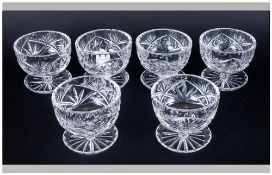 Set Of Six Cut Glass Sundae Glasses with a silvered metal top claret jug. 7 pieces.