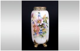 Royal Worcester Hand Painted Vase ' Wild Flowers ' Signed Hale. Date 1912, Stands 6 Inches High.