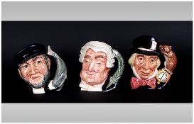 Royal Doulton Small Character Jugs ( 3 ) In Total. 1/ Mad Hatter D6602. 2/ The Lawyer D6504.