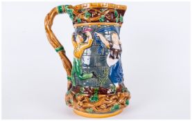 Minton Majolica Carnival Castle Jug Dated 1851. Impressed Minton mark to underside, Stands 9.