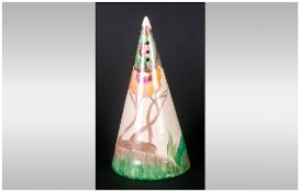 Clarice Cliff Handpainted Conical Shaped Sugar Sifter 'Aurea' Design, Circa 1934, 5.5'' in height.