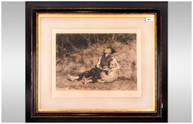 Framed Black & White Etching By L.Steele Titled 'His Only Friend' After Briton Riviere (1840-1920)