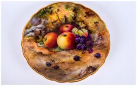 Royal Worcester 'Apple and Blackberries' Signed Cabinet Plate, crisply painted against a rocky,