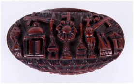 Late 18th/Early19th Century Carved Coquilla Nut Snuff Box, the hinged lid covered with hand carved,