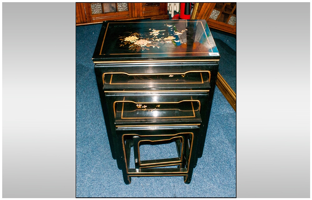 A Nest Of Four Black Lacquered & Decorated Chinese Tables. - Image 2 of 2